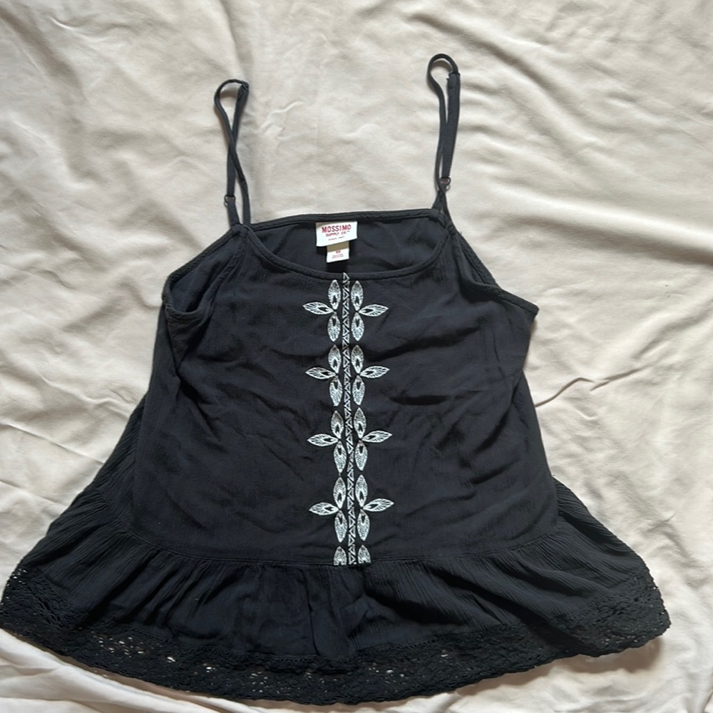 Dark Gray and White Embroidered Tank Top